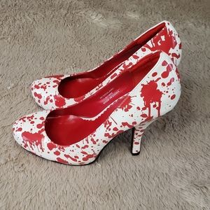 Spirit Halloween costume blood splatter high heels